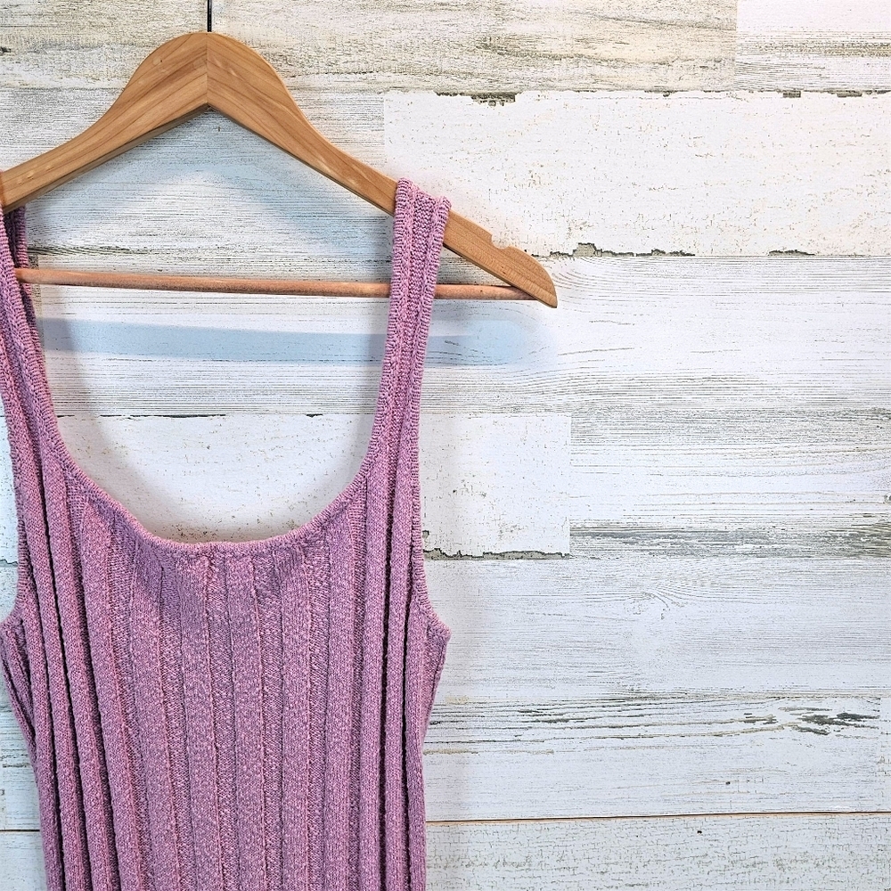 Free People Beach Santos Knit Midi Dress L Rose Pink Ribbed Tank Scoop Neck - Picture 6 of 11